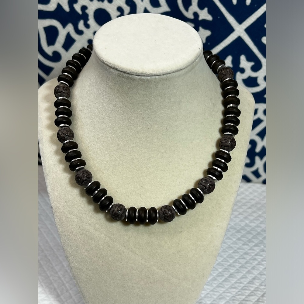 Handcrafted Bog Oak Bead Dark Gray-Toned Wood Beaded - Picture 2 of 6